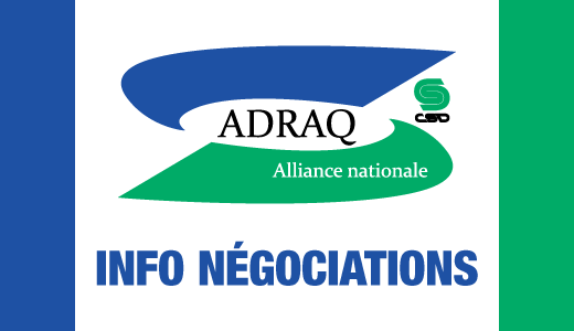 Logo de l'ADRAQ avec la mention Info négociations