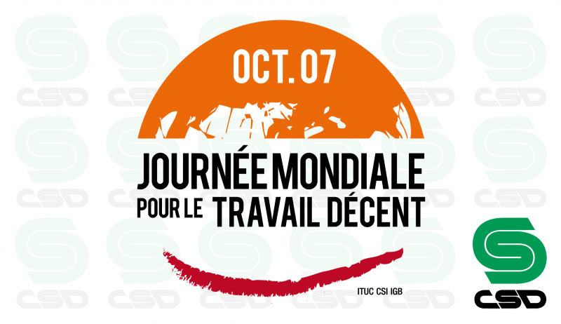 Logo orange et rouge de la Journée mondiale pour le travail décent