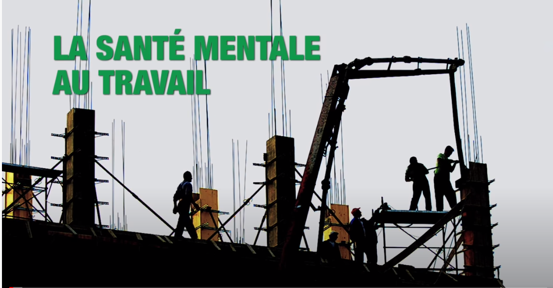 Image de travailleurs de la construction sur un chantier avec le texte La santé mentale au travail.